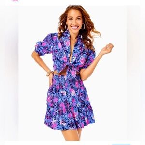 Lilly Pulitzer Livvie Skirt SET In Boca Blue Birds Eye View. Size Medium NWOT.